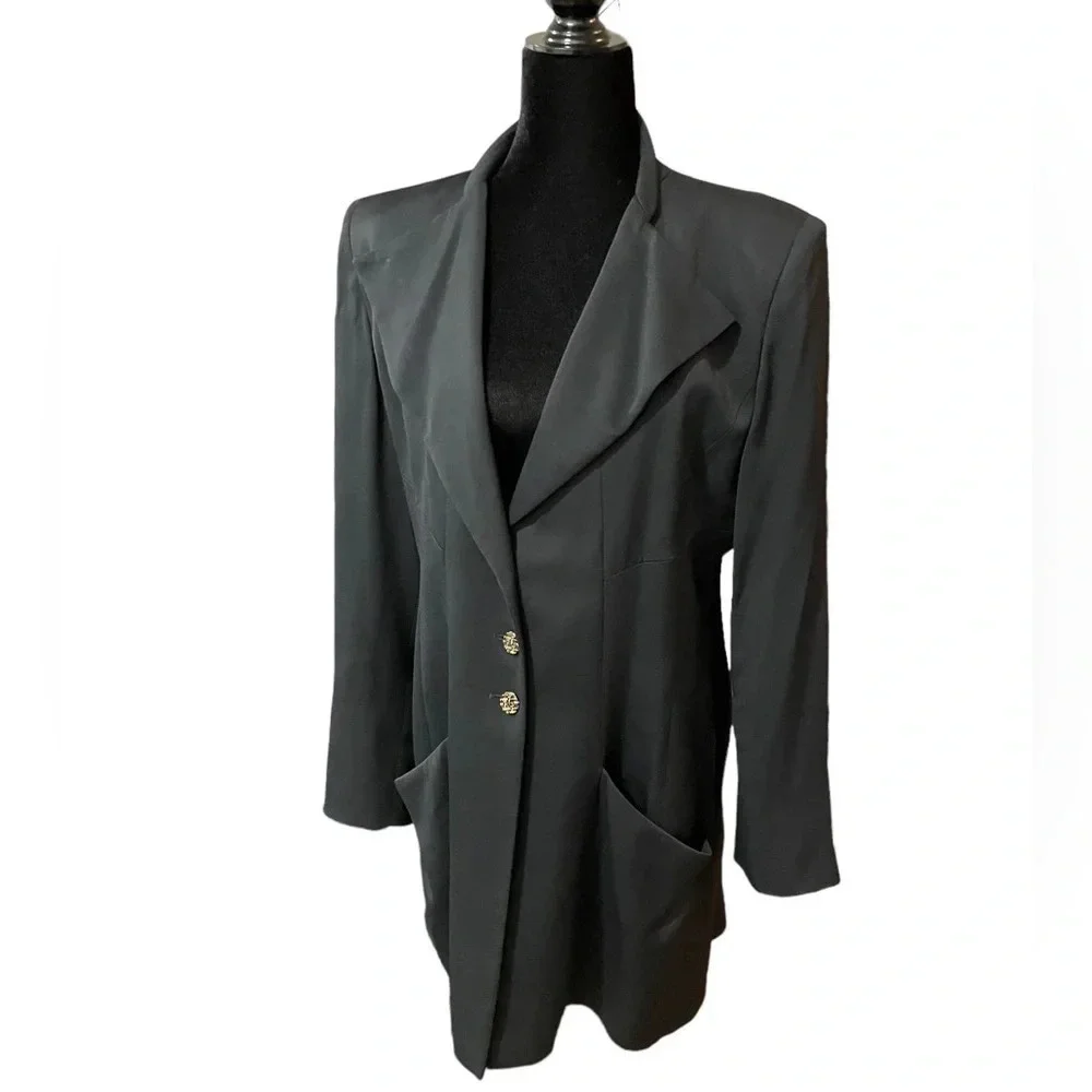 Vintage FENDI 365 Blazer Tuxedo Style Shoulder Pads Logo Buttons IT 46 - Picture 6 of 10